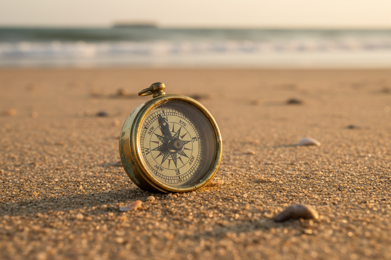 Kompass im Sand natürliches Bild